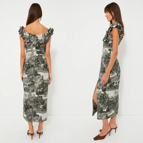 Tuckernuck NEW Middleburg Toile Suze Equestrian Formal Midi Dress Size XS - Picture 3 of 12